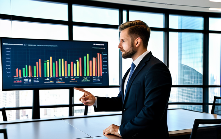 A professional Certified Public Accountant, an adult male, standing confidently in a modern, well-lit corporate boardroom. He is dressed in a crisp, dark business suit with a light collared shirt, fully clothed, modest clothing, appropriate attire, professional dress. He is pointing towards a large digital screen displaying complex financial data visualizations, charts, and predictive models, illustrating financial foresight and strategic planning. The boardroom features sleek, contemporary furniture and large windows revealing a city skyline in the background. The scene emphasizes strategic decision-making and technological integration. safe for work, appropriate content, perfect anatomy, correct proportions, natural pose, well-formed hands, proper finger count, natural body proportions, professional photography, high quality.