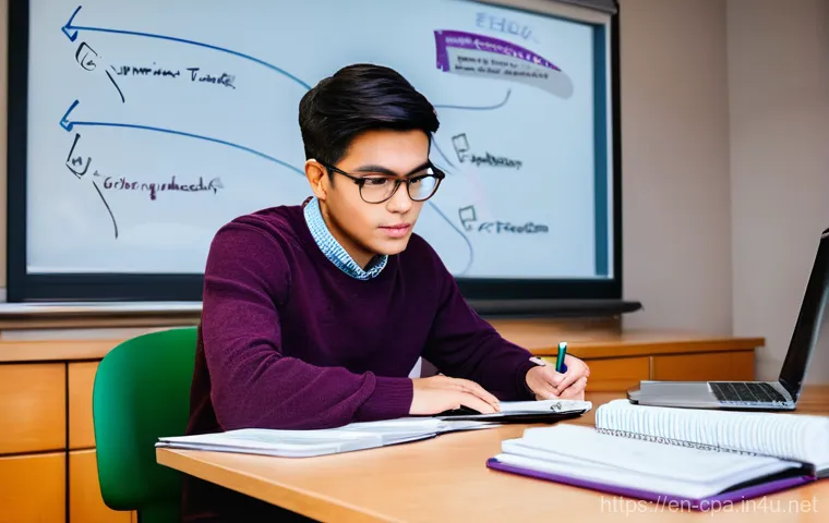 CPA 합격생 인터뷰 - **Prompt 1: Focused Study Session for CPA Evolution**
    A young adult, perhaps in their mid-20s, w...