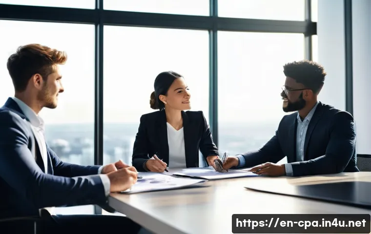 공인회계사와 세무 리스크 관리 - **Prompt:** A diverse group of young professionals, including a woman in a chic blazer and tailored ...