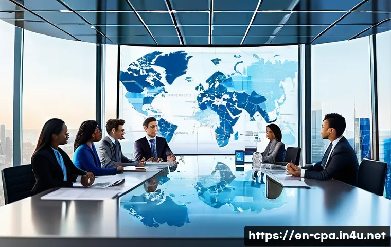 CPA 글로벌 시험과 국내 시험 차이 - **Prompt 1: The Global CPA Professional Navigating Interconnected Finance**
    "A diverse group of ...
