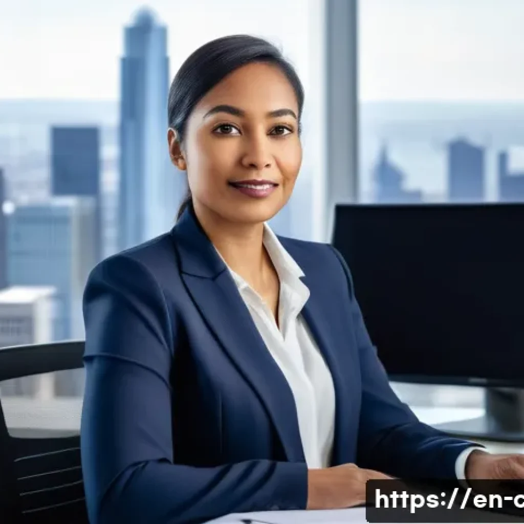 CPA 국제 자격증과의 연계 - A professional mid-30s businesswoman of diverse ethnicity wearing smart business attire, sitting con...