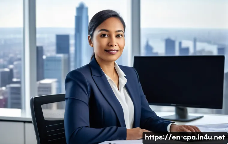 CPA 국제 자격증과의 연계 - A professional mid-30s businesswoman of diverse ethnicity wearing smart business attire, sitting con...