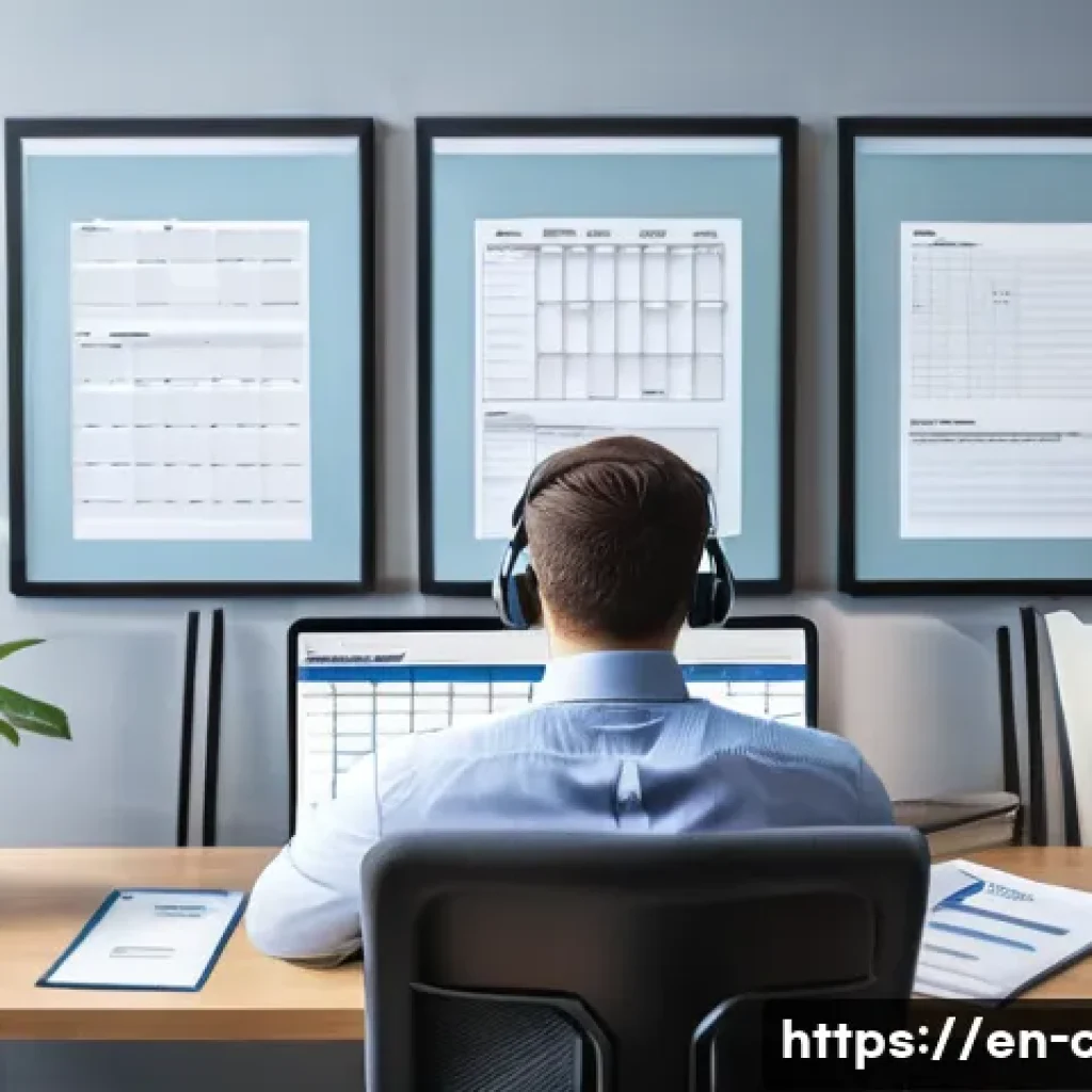 공인회계사 자격증 유효기간 관리 - A professional CPA office scene showing a focused accountant sitting at a modern desk with dual moni...
