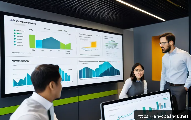 공인회계사와 환경 회계 - A modern corporate office setting where a diverse team of financial auditors and environmental scien...