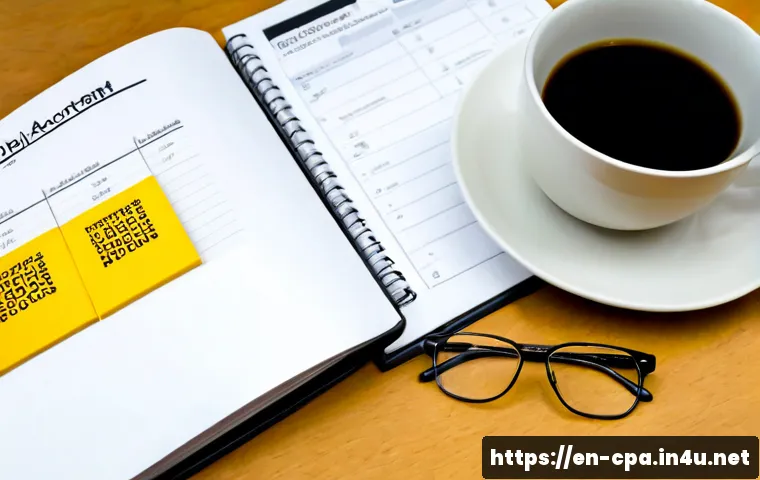 공인회계사 필수 서적 추천 - Photorealistic editorial still life of essential certified public accountant study resources arrange...